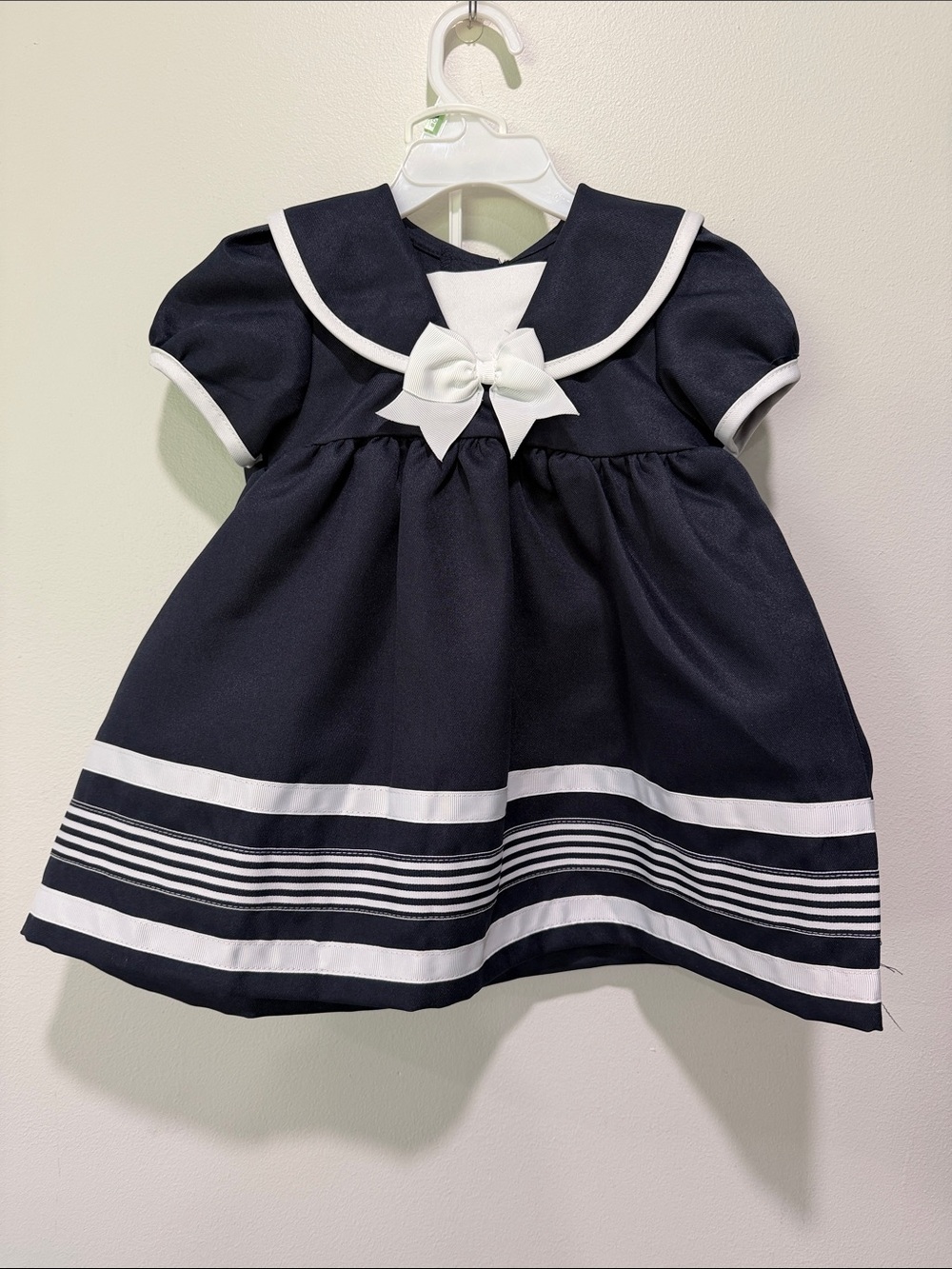 Navy & White Sailor Bow Baby Dress